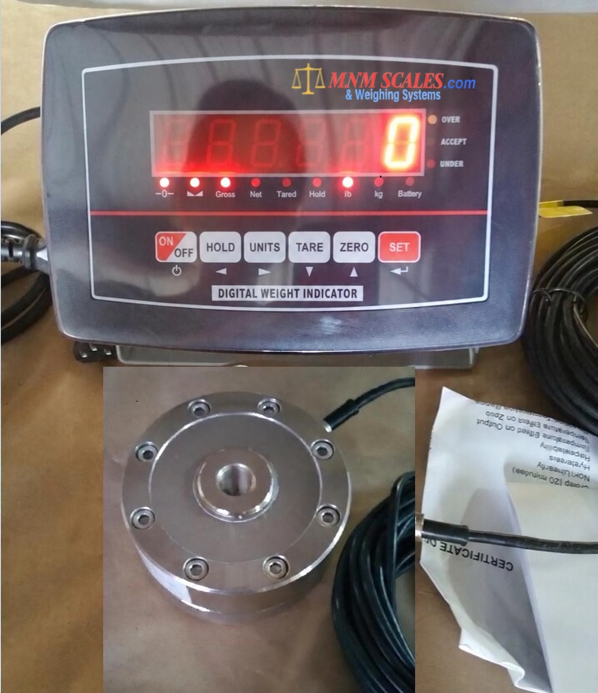 MNM Scales Compression Scale 10,000 x 1 lb with Low profile Load cell IDS-672-10K, Portable Display and Power cord