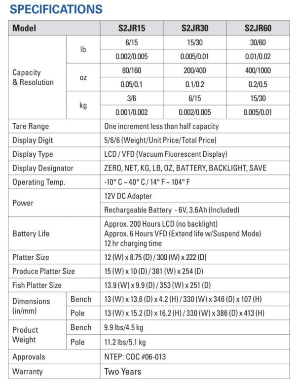 CAS S2000Jr 30 Pound Capacity - LCD Display - 3 Direct PLUs annd 199 Indirect - Image 3