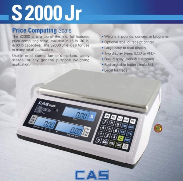 CAS S2000Jr 30 Pound Capacity - LCD Display - 3 Direct PLUs annd 199 Indirect - Image 2