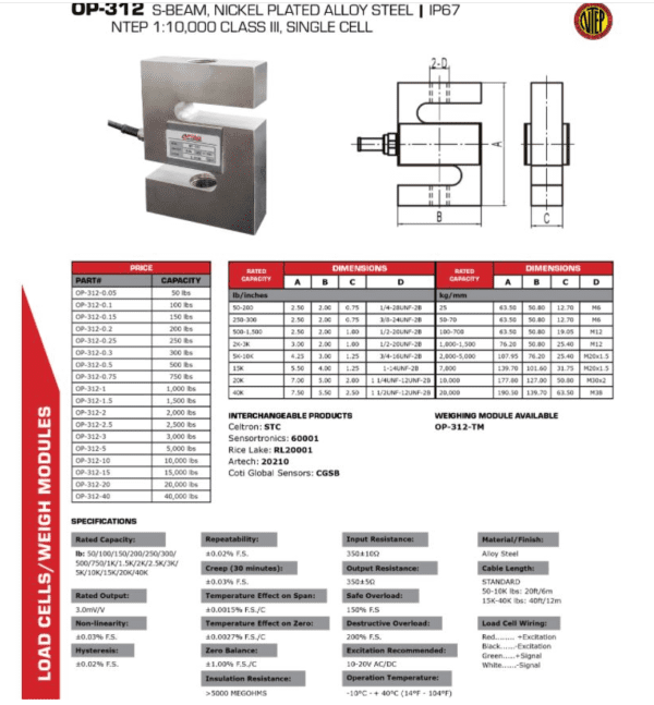 OP-926B-20K 20000 x 1 LB CALIBRATED S-TYPE LOAD CELL 20K WITH LCD INDICATOR CRANE SCALE TENSION/ COMPRESSION - Image 5